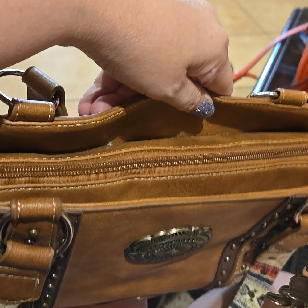 Brown Patterned Women's Bag, Justin, EUC, Leather